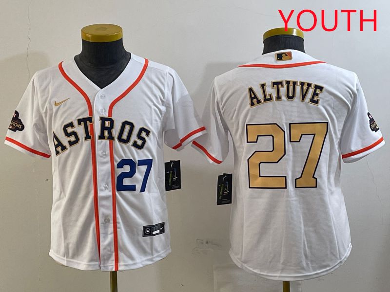 Youth Houston Astros #27 Altuve White Gold Game 2025 Nike MLB Jersey style 4->youth mlb jersey->Youth Jersey